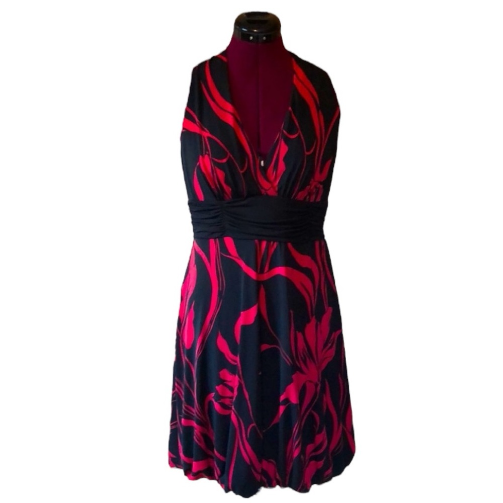 Red & Black floral halter dress